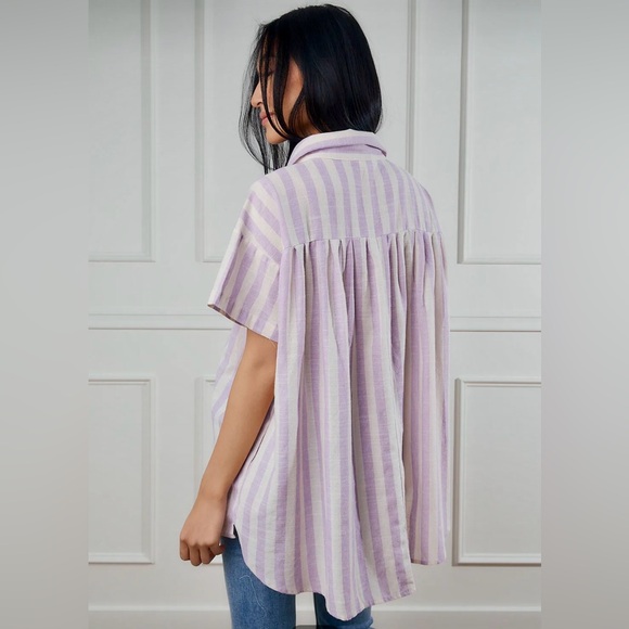 ⭐️Luxe Always Lavender Striped Oversized Button Up Top⭐️ NWOT - Picture 3 of 9